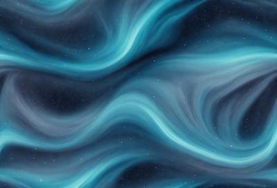 The primary subject of the image is a blue, swirling, and flowing pattern, which appears to be a digital art or illustration. The setting is a dark, star-filled sky, creating a sense of depth and contrast. The visual style is a combination of digital art and a natural, celestial backdrop. The colors and mood of the image are predominantly blue, with a sense of movement and dynamism, evoking a feeling of exploration and wonder.