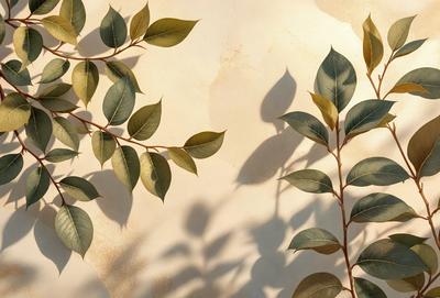 The primary subject of the image is a leafy plant with green leaves, which is the main focus of the image. The plant is situated on a wall, and its leaves are casting a shadow on the wall. The setting appears to be a natural environment, with the plant growing on the wall. The visual style of the image is a photo, capturing the plant's natural beauty and the shadow it casts. The colors in the image are predominantly green, which gives the scene a calm and serene atmosphere.