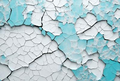 The primary subject of the image is a wall with peeling paint, revealing the blue underneath. The setting is an outdoor environment, with the wall being the main object of focus. The visual style is a photo, capturing the peeling paint and the blue wall beneath it. The colors and mood of the image are predominantly blue, with a slightly faded or aged appearance, giving it a nostalgic or weathered feel.