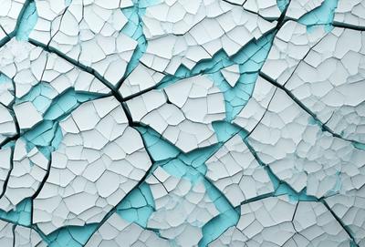 The primary subject of the image is a wall with chipped paint, giving it a worn and aged appearance. The setting is a room with a blue background, which adds to the overall atmosphere. The visual style is a close-up of the wall, showcasing the chipped paint and its texture. The colors and mood of the image are predominantly blue, giving it a calm and serene feel.