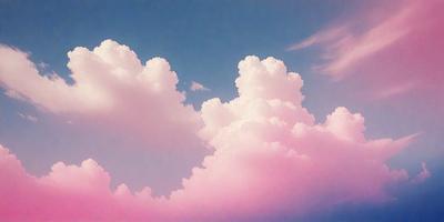 The primary subject of the image is a cloudy sky with pink clouds. The setting is a blue sky, and the visual style is a painting. The colors and mood of the image are predominantly pink, creating a warm and inviting atmosphere.