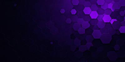 The primary subject of the image is a purple background with a pattern of hexagons. The setting is a dark room, and the visual style appears to be a digital art or illustration. The dominant colors are purple and black, creating a moody and mysterious atmosphere.
