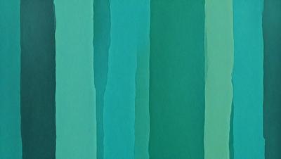 The primary subject of the image is a green and blue striped pattern. The setting is a wall, and the visual style is a patterned design. The dominant colors are green and blue, creating a calm and soothing atmosphere.