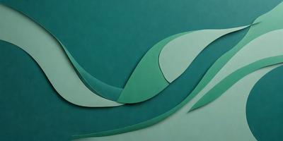 The primary subject of the image is a green and white paper cutout of a wave. The setting is a green background, which complements the colors of the paper cutout. The visual style is a combination of digital art and illustration, as the paper cutout is created using a digital medium. The colors and mood of the image are predominantly green and white, giving it a calm and serene atmosphere.