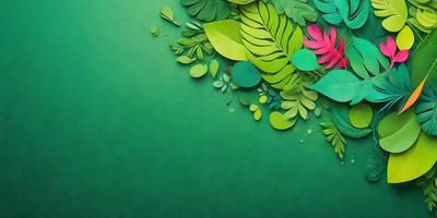 The primary subject of the image is a green leafy plant with a variety of green leaves. The setting is a green background, which creates a natural and vibrant atmosphere. The visual style is a combination of digital art and illustration, giving the image a unique and artistic appearance. The colors and mood are predominantly green, which adds to the overall sense of freshness and growth.