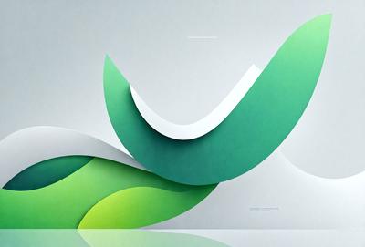 The primary subject of the image is a green and white sculpture, which appears to be a three-dimensional representation of a leaf. The sculpture is placed on a white surface, which serves as the background. The visual style of the image is a combination of digital art and illustration, as the sculpture is created using a digital medium. The colors and mood of the image are predominantly green and white, giving it a clean and fresh appearance.