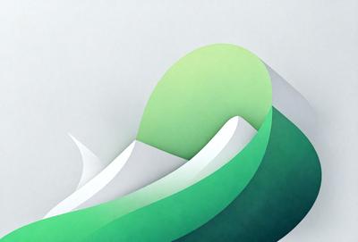 The primary subject of the image is a large, green, mountainous wave. The setting is a white background, which provides a clean and minimalist appearance. The visual style is a combination of digital art and illustration, creating a unique and eye-catching design. The dominant colors are green and white, giving the image a fresh and lively atmosphere.