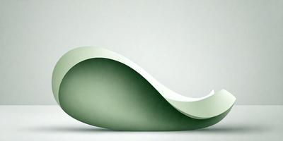 The primary subject of the image is a green, curved sculpture or art piece. The setting is a white background, which provides a clean and minimalist appearance. The visual style is a combination of digital art and illustration, as the piece appears to be a digital creation. The colors and mood of the image are predominantly green, giving it a calm and serene atmosphere.