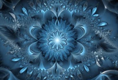 The primary subject of the image is a blue and white flower, which is the main object, scene, or focus of the image. The setting or background features a blue and white pattern, which adds to the overall visual style of the image. The colors and mood of the image are predominantly blue and white, creating a serene and calming atmosphere.