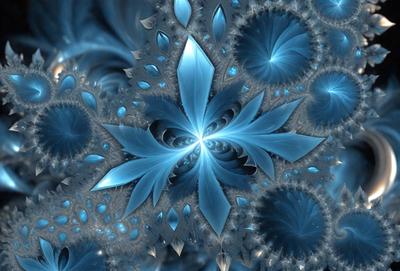 The primary subject of the image is a blue and white flower, which is the main object, scene, or focus of the image. The setting or background features a blue and white pattern, which adds to the overall visual style of the image. The colors and mood of the image are predominantly blue and white, creating a serene and calming atmosphere.