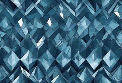 The primary subject of the image is a blue and white geometric pattern. The setting is a blue background, and the visual style is a digital art or illustration. The dominant colors are blue and white, creating a calm and soothing atmosphere.