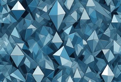 The primary subject of the image is a blue and white geometric pattern, which is the main focus of the image. The setting is a blue background, and the visual style is a digital art or illustration. The dominant colors are blue and white, creating a calm and soothing atmosphere.