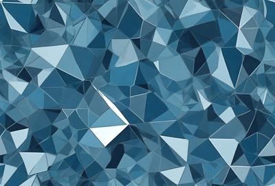 The primary subject of the image is a blue and white geometric pattern, which appears to be a digital art or illustration. The setting is a blue background, and the visual style is a combination of digital art and illustration. The dominant colors are blue and white, creating a calm and soothing atmosphere.