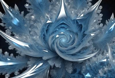 The primary subject of the image is a blue and white spiral pattern, which appears to be a digital art or illustration. The setting is a black background, which contrasts with the vibrant colors of the spiral pattern. The visual style suggests that the image is a creative and artistic representation of a spiral, possibly inspired by nature or abstract patterns. The dominant colors are blue and white, creating a sense of depth and elegance in the design.