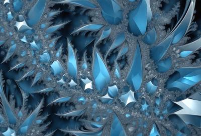 The primary subject of the image is a blue and white patterned design, which appears to be a digital art or illustration. The setting is a dark blue background, creating a contrasting effect with the white and blue patterns. The visual style suggests that the image is a creative and artistic representation of a design or pattern. The colors and mood of the image are predominantly blue and white, giving it a cool and modern appearance.