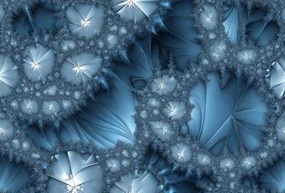 The primary subject of the image is a blue and white patterned background featuring a swirling design. The setting is a blue sky, and the visual style appears to be a combination of digital art and illustration. The dominant colors are blue and white, creating a calm and soothing atmosphere.