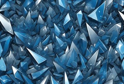 The primary subject of the image is a large collection of blue crystals, which are arranged in a visually appealing manner. The setting is a blue background, which complements the blue crystals. The visual style is a digital art or illustration, as the crystals are depicted in a detailed and intricate manner. The colors and mood of the image are predominantly blue, creating a serene and calming atmosphere.