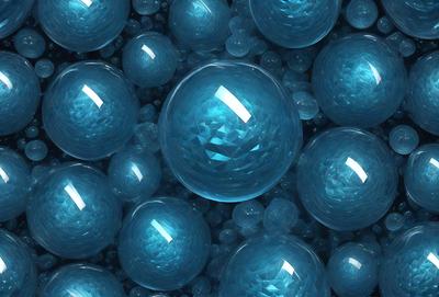 The primary subject of the image is a collection of blue glass bubbles, which are the main objects in the scene. The setting is a blue background, which creates a visually appealing contrast with the blue glass bubbles. The visual style of the image is a close-up of the blue glass bubbles, showcasing their unique shapes and textures. The colors and mood of the image are predominantly blue, giving it a calm and serene atmosphere.