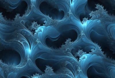The primary subject of the image is a blue and white ocean wave pattern. The setting is a dark blue background, which creates a contrasting effect with the white and blue wave pattern. The visual style is a digital art or illustration, as it is a well-crafted and detailed design. The dominant colors are blue and white, giving the image a calming and serene atmosphere.