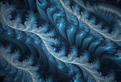 The primary subject of the image is a blue and white swirling pattern, which appears to be a digital art or illustration. The setting is a blue background, and the visual style is a combination of digital art and illustration. The dominant colors are blue and white, creating a calm and soothing atmosphere.