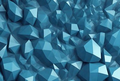 The primary subject of the image is a blue, geometric pattern. The setting is a blue background, and the visual style is digital art. The dominant colors are blue and white, creating a calm and soothing atmosphere.