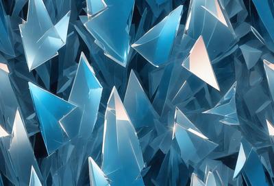 The primary subject of the image is a large number of blue crystals or glass pieces arranged in a visually appealing manner. The setting is a dark background, which contrasts with the bright blue color of the crystals. The visual style appears to be a combination of digital art and illustration, creating a unique and captivating pattern. The overall atmosphere is one of beauty and intrigue, as the viewer is drawn into the mesmerizing arrangement of the blue crystals.