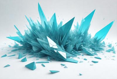 The primary subject of the image is a large, blue, crystal-like structure. The setting is a white background, which provides a clean and minimalist appearance. The visual style is digital art, as the image is composed of multiple blue crystals and a blue background. The colors and mood of the image are predominantly blue, creating a sense of calmness and tranquility.