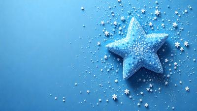 The primary subject of the image is a blue star, which is the main object, scene, or focus of the image. The setting/background features a blue surface, which adds to the overall atmosphere of the image. The visual style of the image is a combination of photo and digital art, creating a unique and eye-catching design. The colors and mood of the image are predominantly blue, giving it a calm and serene appearance.