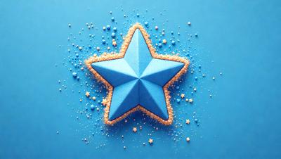 The primary subject of the image is a blue star, which is the main object, scene, or focus of the image. The setting or background is a blue surface, which adds to the overall atmosphere of the image. The visual style of the image is a combination of photo and digital art, creating a unique and eye-catching design. The colors and mood of the image are predominantly blue, giving it a calm and serene appearance.