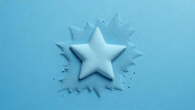 The primary subject of the image is a blue star, which is the main object, scene, or focus of the image. The setting or background is a blue surface, which adds to the overall atmosphere of the image. The visual style of the image is a combination of photo and digital art, creating a unique and eye-catching design. The colors and mood of the image are predominantly blue, giving it a calm and serene appearance.