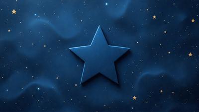 The primary subject of the image is a blue star. The setting is a dark blue background, which creates a contrasting effect with the star. The visual style appears to be a digital art or illustration, as the star is depicted in a detailed and intricate manner. The colors and mood of the image are predominantly dark and moody, with the blue star being the main focal point.