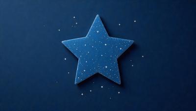 The primary subject of the image is a blue star with a pattern of white stars surrounding it. The setting is a dark blue background, which creates a contrasting effect with the star. The visual style appears to be a combination of a photo and digital art, as the star is depicted with a detailed pattern and a realistic appearance. The colors and mood of the image are predominantly dark and moody, with the blue star standing out against the black background.