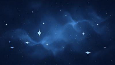 The primary subject of the image is a blue and white starry sky. The setting is a nighttime scene with a dark blue background, and the visual style is a digital art or illustration. The colors and mood of the image are predominantly dark and moody, with the blue and white stars creating a sense of depth and mystery.