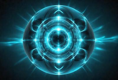 The primary subject of the image is a blue, circular, and glowing object, which appears to be a light or a nebula. The setting is a dark background, which contrasts with the bright blue light. The visual style is a combination of a photo and digital art, creating a unique and captivating image. The colors and mood of the image are predominantly blue, giving it a serene and calming atmosphere.