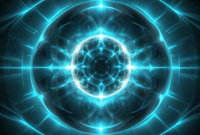 The primary subject of the image is a blue, circular, and glowing object, which appears to be a light source or a nebula. The setting is a dark background, which contrasts with the bright blue object. The visual style is a combination of digital art and illustration, creating a unique and captivating scene. The colors and mood of the image are predominantly blue, with a sense of depth and intrigue.