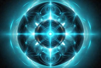 The primary subject of the image is a blue, circular, and glowing object, which appears to be a light source or a nebula. The setting is a dark background, which contrasts with the bright blue light. The visual style is a combination of digital art and illustration, creating a unique and captivating image. The colors and mood of the image are predominantly blue, with a sense of depth and intrigue.