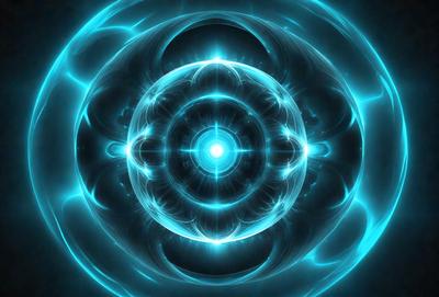 The primary subject of the image is a blue, circular, and glowing object, which appears to be a futuristic or space-themed design. The setting is a dark background, which contrasts with the bright blue object. The visual style is a combination of digital art and illustration, creating a unique and captivating image. The colors and mood of the image are predominantly blue, with a sense of depth and intrigue.