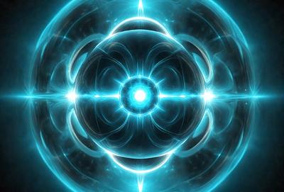 The primary subject of the image is a blue, circular, and glowing object, which appears to be a light source or a nebula. The setting is a dark background, which contrasts with the bright blue light. The visual style is a digital art or illustration, as the object is depicted in a detailed and artistic manner. The colors and mood of the image are predominantly blue, creating a sense of depth and tranquility.
