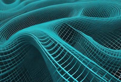 The primary subject of the image is a blue, wavy, and textured surface that resembles a futuristic, metallic, or digital art. The setting is a dark background, which contrasts with the blue surface. The visual style is a combination of photo, digital art, or illustration, creating a unique and intriguing atmosphere. The colors and mood are predominantly blue, with a hint of darkness, giving the image a futuristic and mysterious vibe.