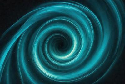 The primary subject of the image is a spiral, which is the main object, scene, or focus of the image. The spiral is set against a blue background, giving it a vibrant and lively appearance. The visual style of the image is digital art, as it is a computer-generated representation of the spiral. The dominant colors in the image are blue and white, creating a sense of depth and movement.