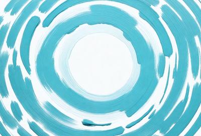 The primary subject of the image is a blue circle with a white center. The circle is the main object, and it is placed on a white background. The visual style of the image is a painting, which gives it a unique and artistic appearance. The dominant colors in the image are blue and white, creating a calm and serene atmosphere.