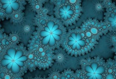 The primary subject of the image is a blue and white floral pattern. The setting is a blue background, which creates a visually appealing contrast with the floral pattern. The visual style is a combination of digital art and illustration, giving the image a unique and artistic appearance. The dominant colors are blue and white, creating a calm and serene atmosphere.