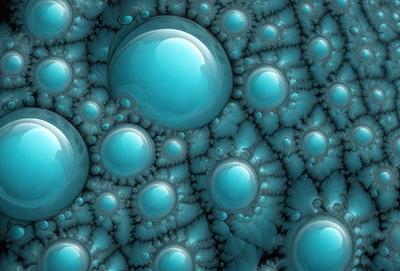 The primary subject of the image is a blue, swirling, and bubbly pattern. The setting is a blue background, and the visual style appears to be a digital art or illustration. The dominant colors are blue and white, creating a calming and soothing atmosphere.