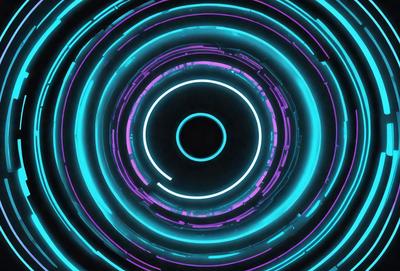 The primary subject of the image is a purple and blue circle with a light shining through it. The circle appears to be a part of a larger, more complex design. The setting is a dark background, which contrasts with the bright colors of the circle. The visual style is a combination of digital art and illustration, creating a unique and eye-catching design. The colors and mood of the image are vibrant and energetic, with the purple and blue hues evoking a sense of calmness and