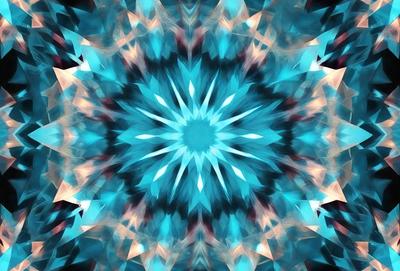 The primary subject of the image is a blue and white geometric pattern, which appears to be a digital art or illustration. The setting is a blue background, and the visual style is a combination of digital art and illustration. The dominant colors are blue and white, creating a calm and soothing atmosphere.