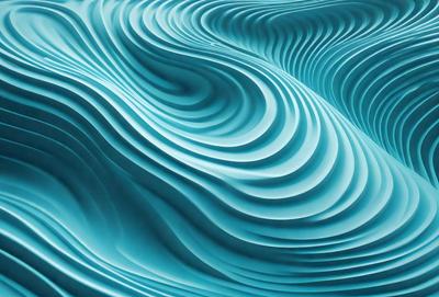 The primary subject of the image is a blue, wavy surface that resembles a water surface. The setting is a blue ocean, and the visual style is a digital art or illustration. The dominant colors are blue and white, creating a calm and serene atmosphere.
