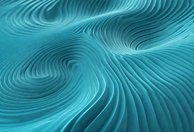 The primary subject of the image is a blue, curved surface that resembles a wave or a sculpture. The setting is a blue background, which complements the blue surface. The visual style is a combination of photo and digital art, creating a unique and artistic representation of the blue surface. The colors and mood of the image are predominantly blue, giving it a calm and serene atmosphere.