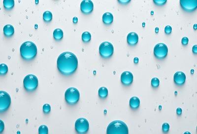The primary subject of the image is a pattern of blue bubbles on a white surface. The setting is a white wall, and the visual style appears to be a digital art or illustration. The dominant colors are blue and white, creating a calm and soothing atmosphere.