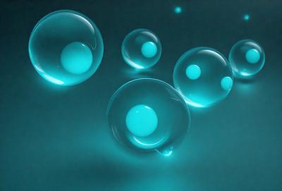 The primary subject of the image is a group of three blue bubbles floating in a dark blue background. The setting appears to be a dark, possibly underwater, environment. The visual style of the image is a close-up of the bubbles, showcasing their unique shapes and textures. The colors and mood of the image are predominantly dark and moody, with the blue bubbles providing a contrasting element of brightness and liveliness.
