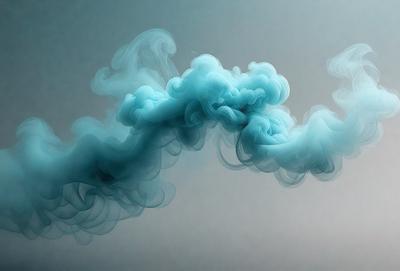The primary subject of the image is a blue smoke or mist, which appears to be a digital art or illustration. The setting is a gray background, which contrasts with the blue smoke. The visual style gives the impression of a futuristic or surreal scene. The dominant colors are blue and gray, creating a moody and atmospheric mood.